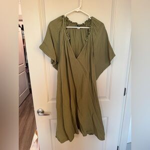 Old Navy Olive Ruffle V-Neck Gauze Dress